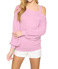 Emerald Collection - Hacci Brush Cold Shoulder Top - clothing - purple - shirts