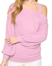 Emerald Collection - Hacci Brush Cold Shoulder Top - clothing - purple - shirts