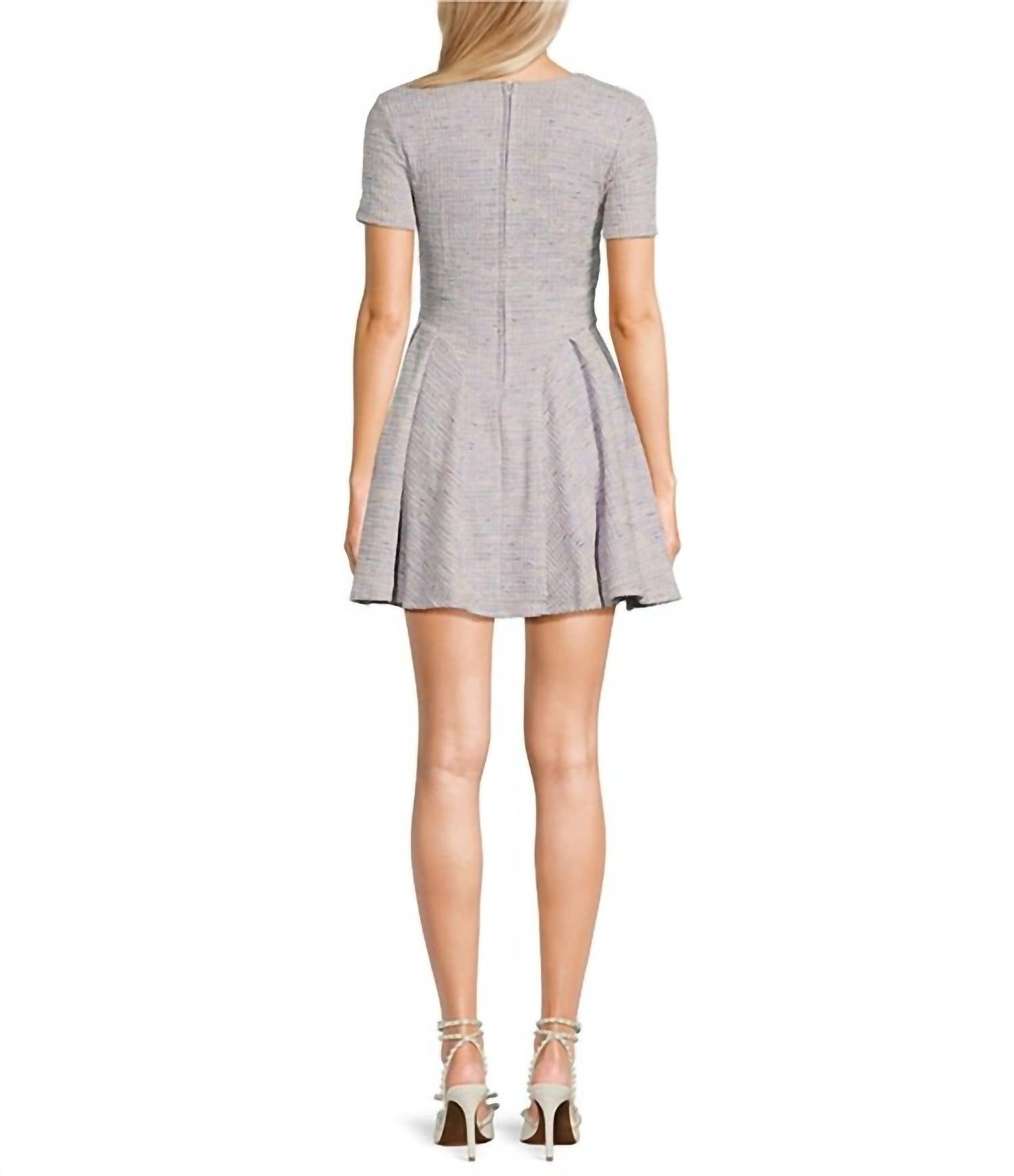 Emerald Sundae - Printed Boucle Square Neck Short Sleeve Dress - clothing - cotton - dresses