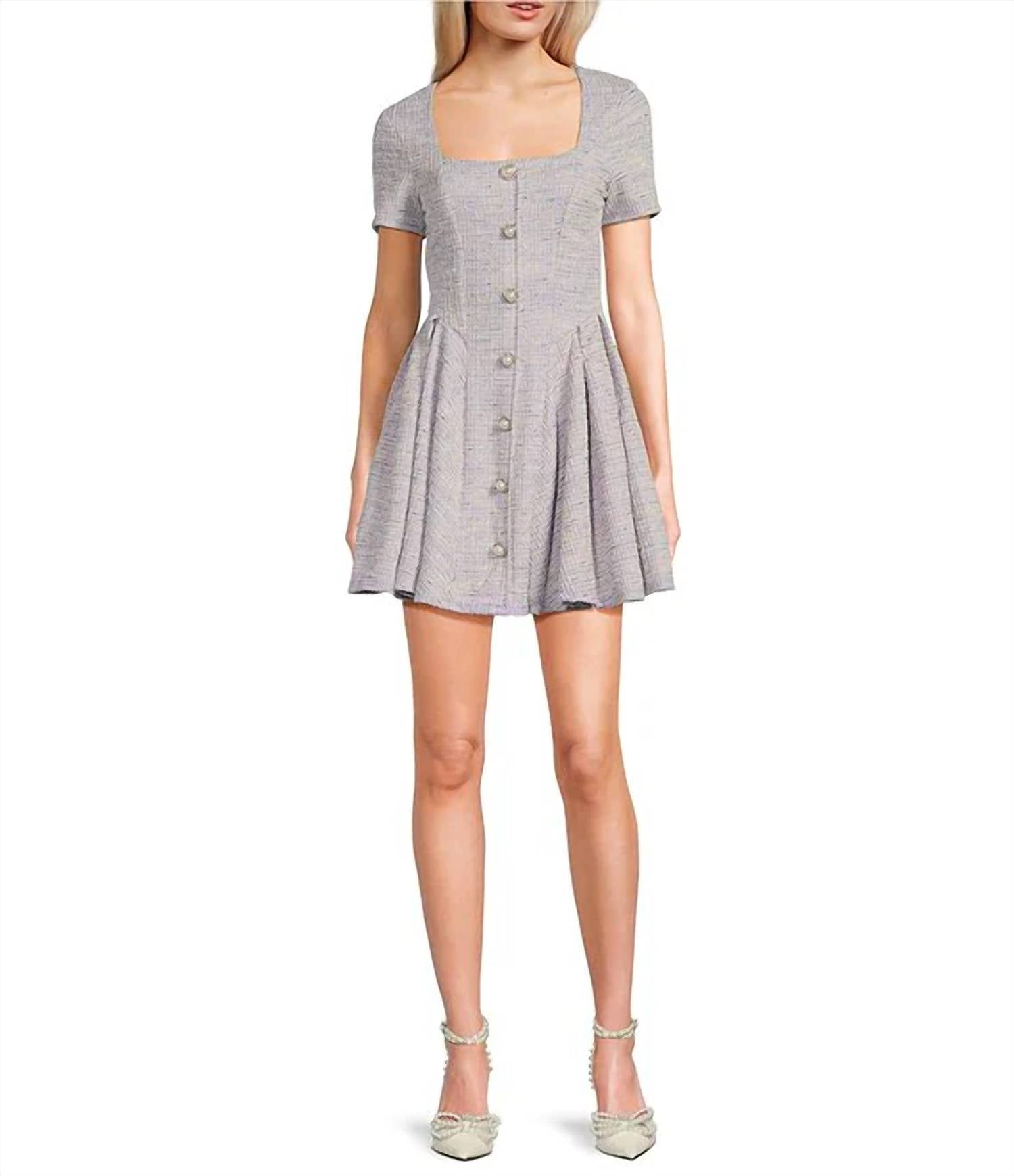 Emerald Sundae - Printed Boucle Square Neck Short Sleeve Dress - clothing - cotton - dresses