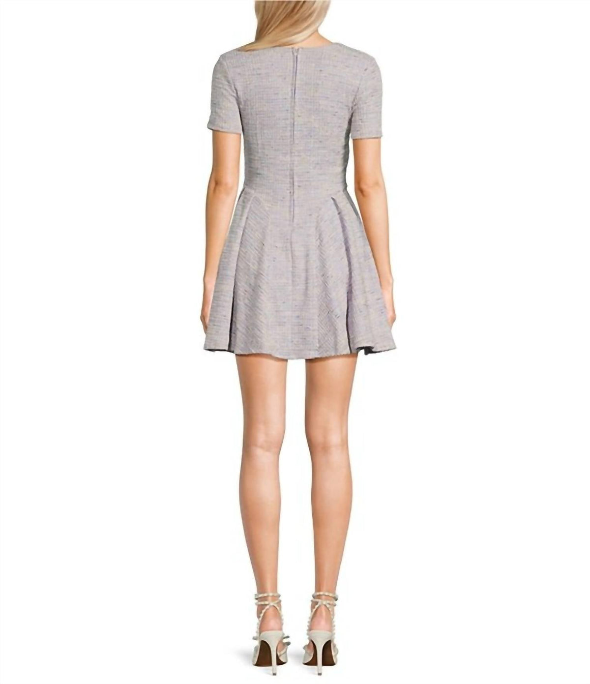 Emerald Sundae - Printed Boucle Square Neck Short Sleeve Dress