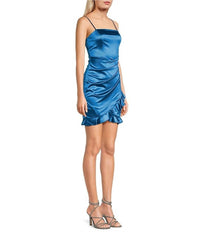 Emerald Sundae - Square Neck Ruffle Hem & Cross Front Skirt Mini Dress - blue - clothing - dresses