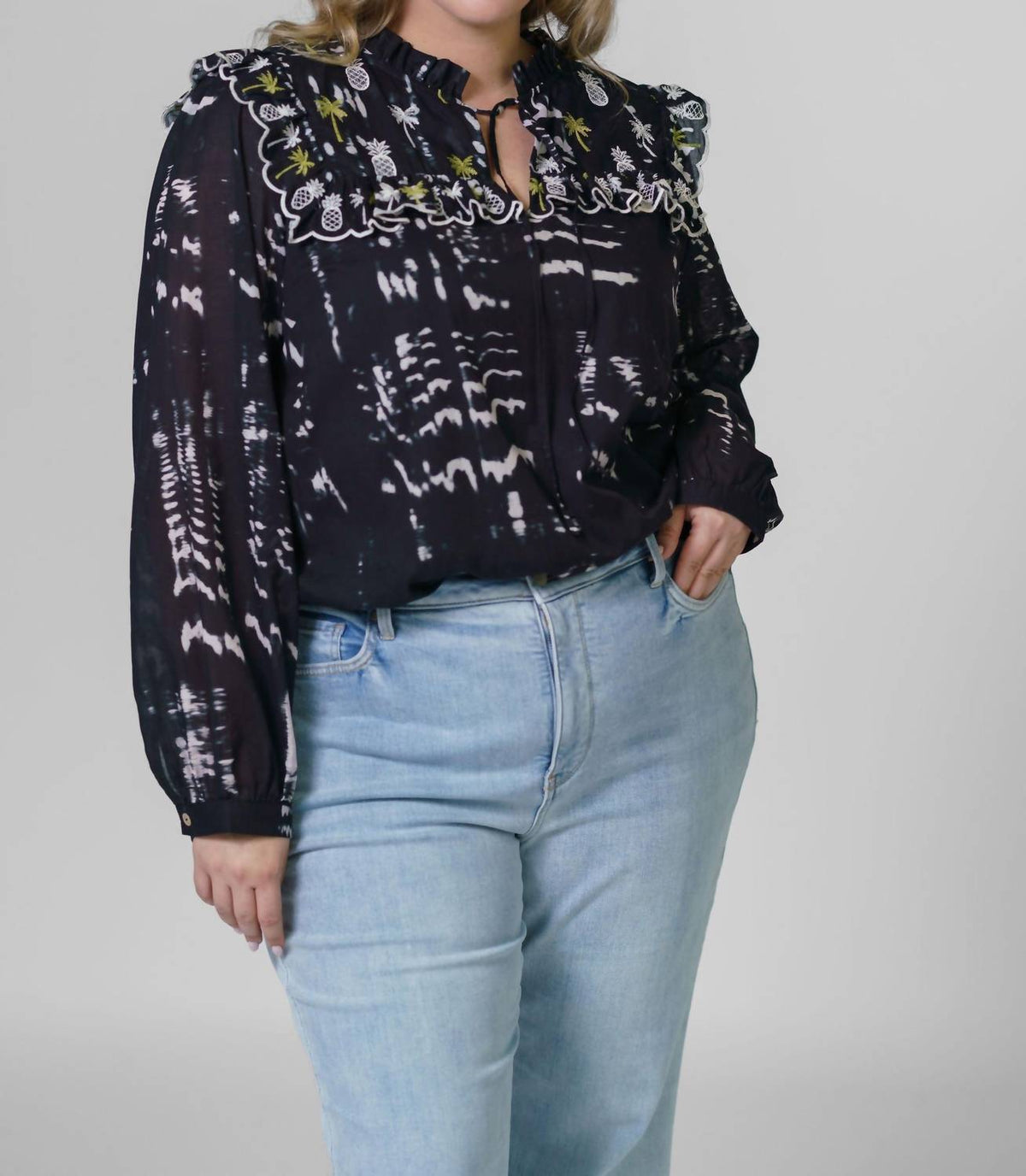 Emily Lovelock - Daisy Long Sleeve V-neck Blouse - Plus