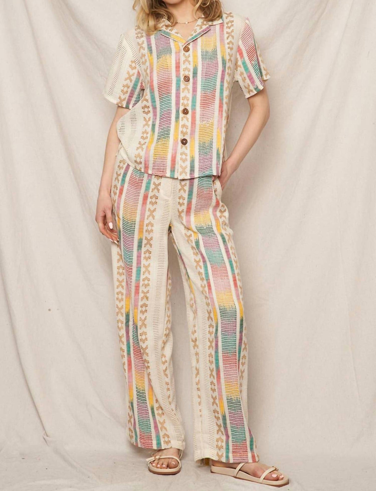 En Creme - Embroidered Pants With Back Elastic