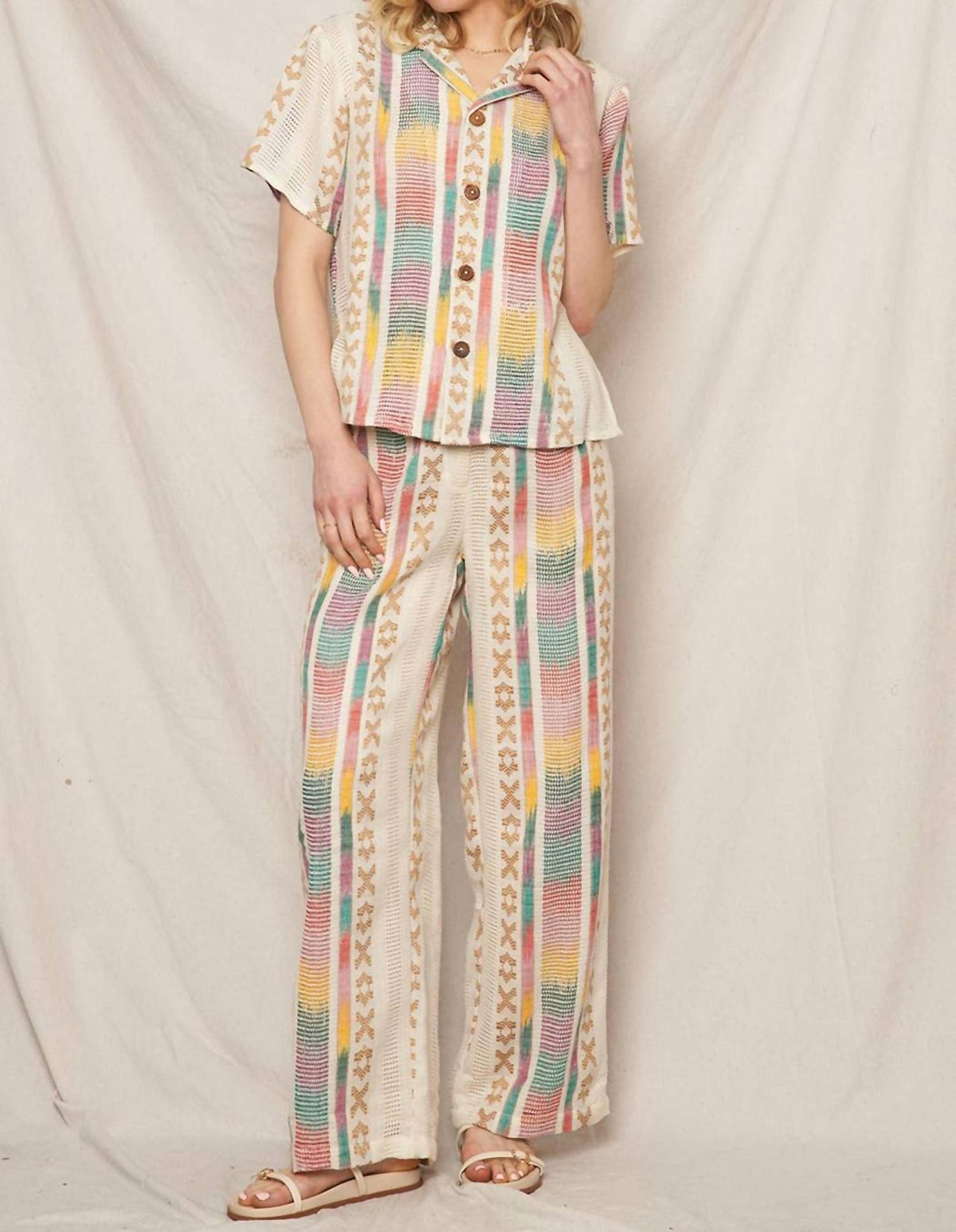 En Creme - Embroidered Pants With Back Elastic
