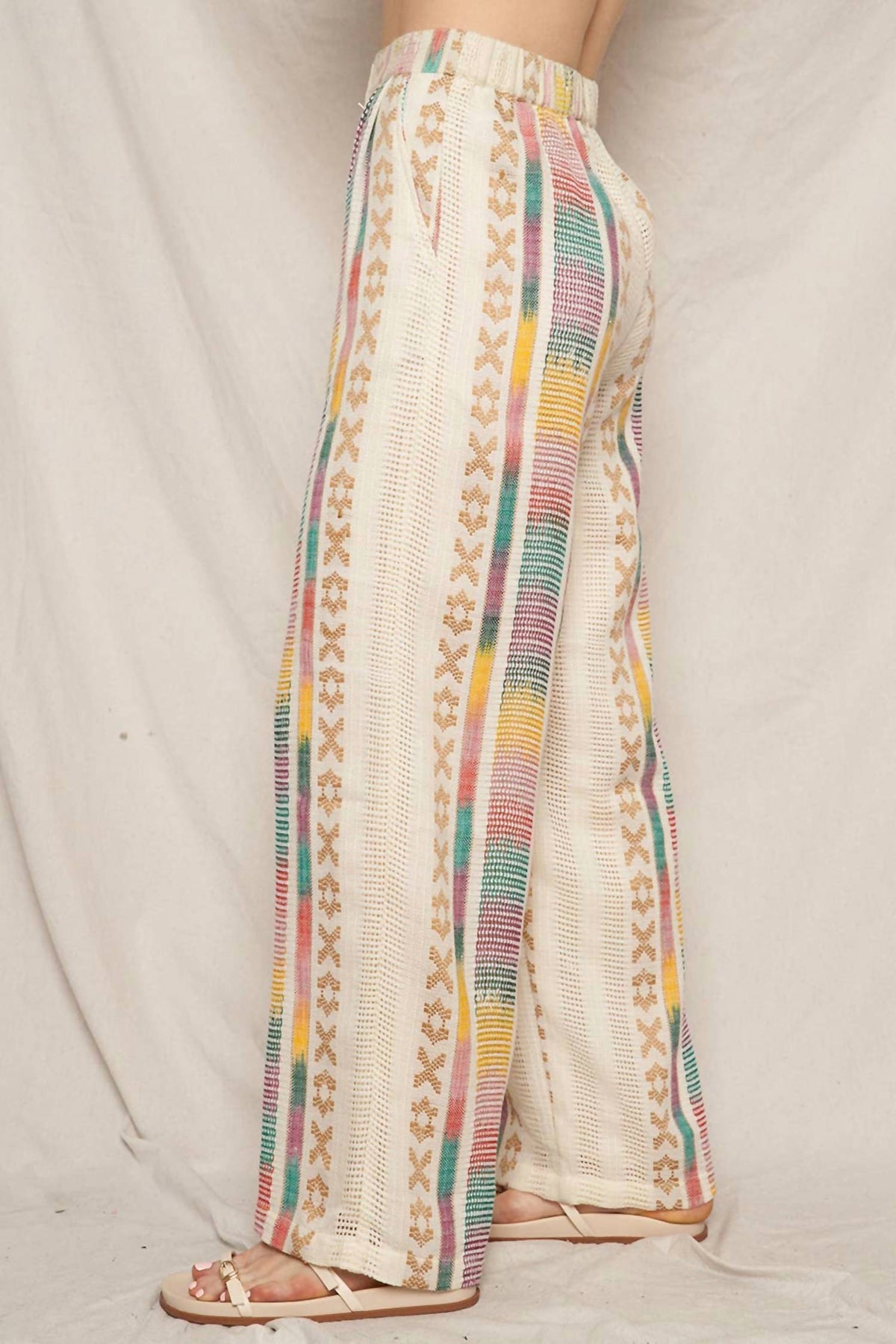 En Creme - Embroidered Pants With Back Elastic