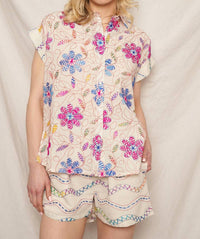 En Creme - Embroidered Short Sleeve Button Down Shirt
