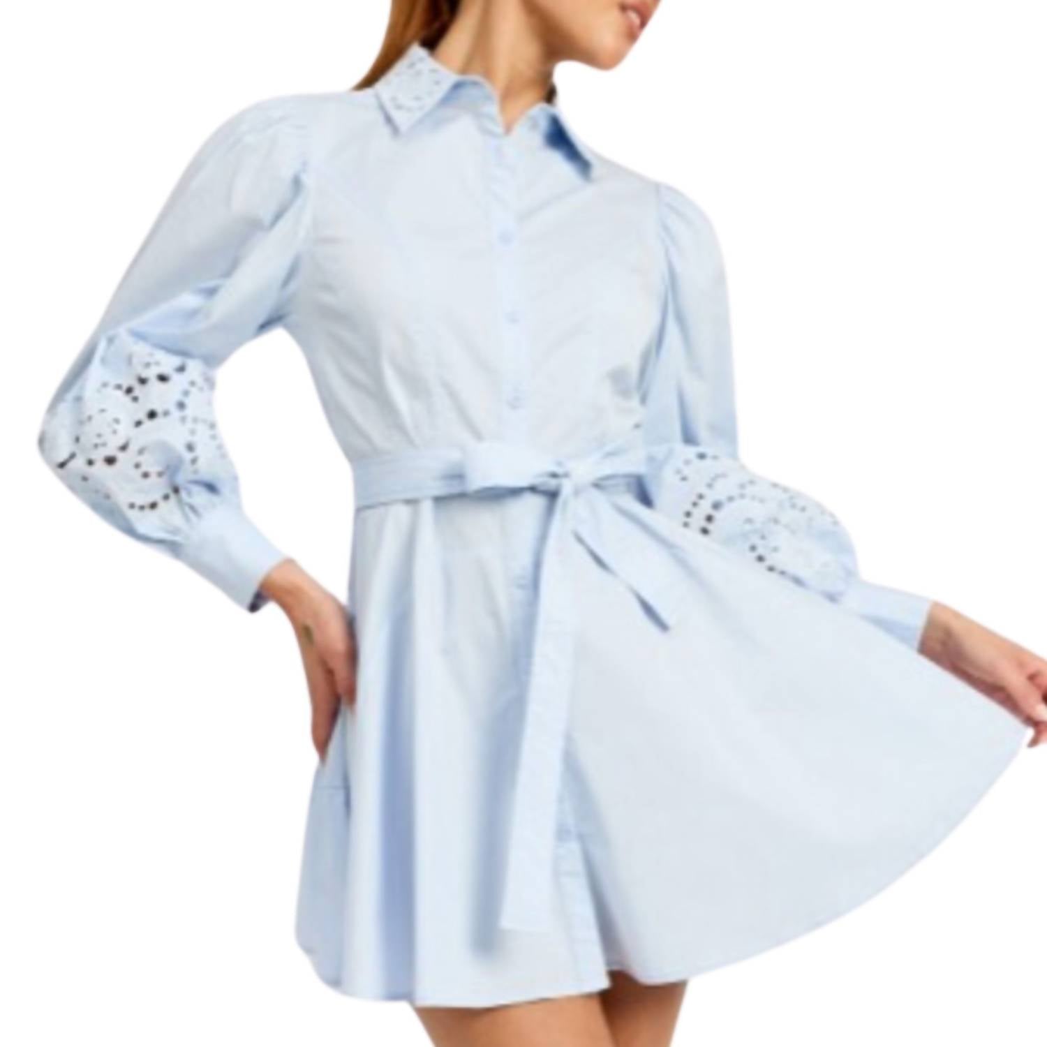 En Saison - Abigail Mini Shirt Dress - blue - clothing - cotton - blend