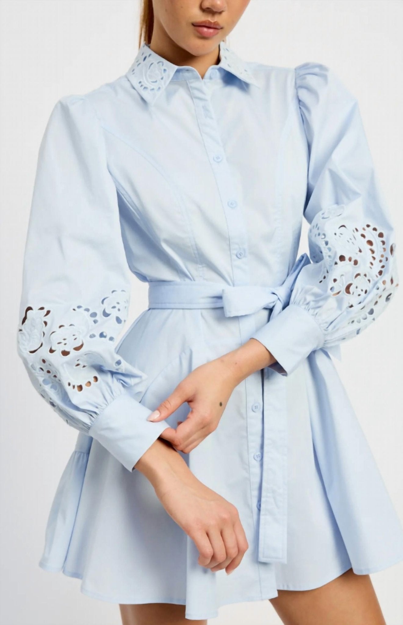 En Saison - Abigail Mini Shirt Dress - blue - clothing - cotton - blend