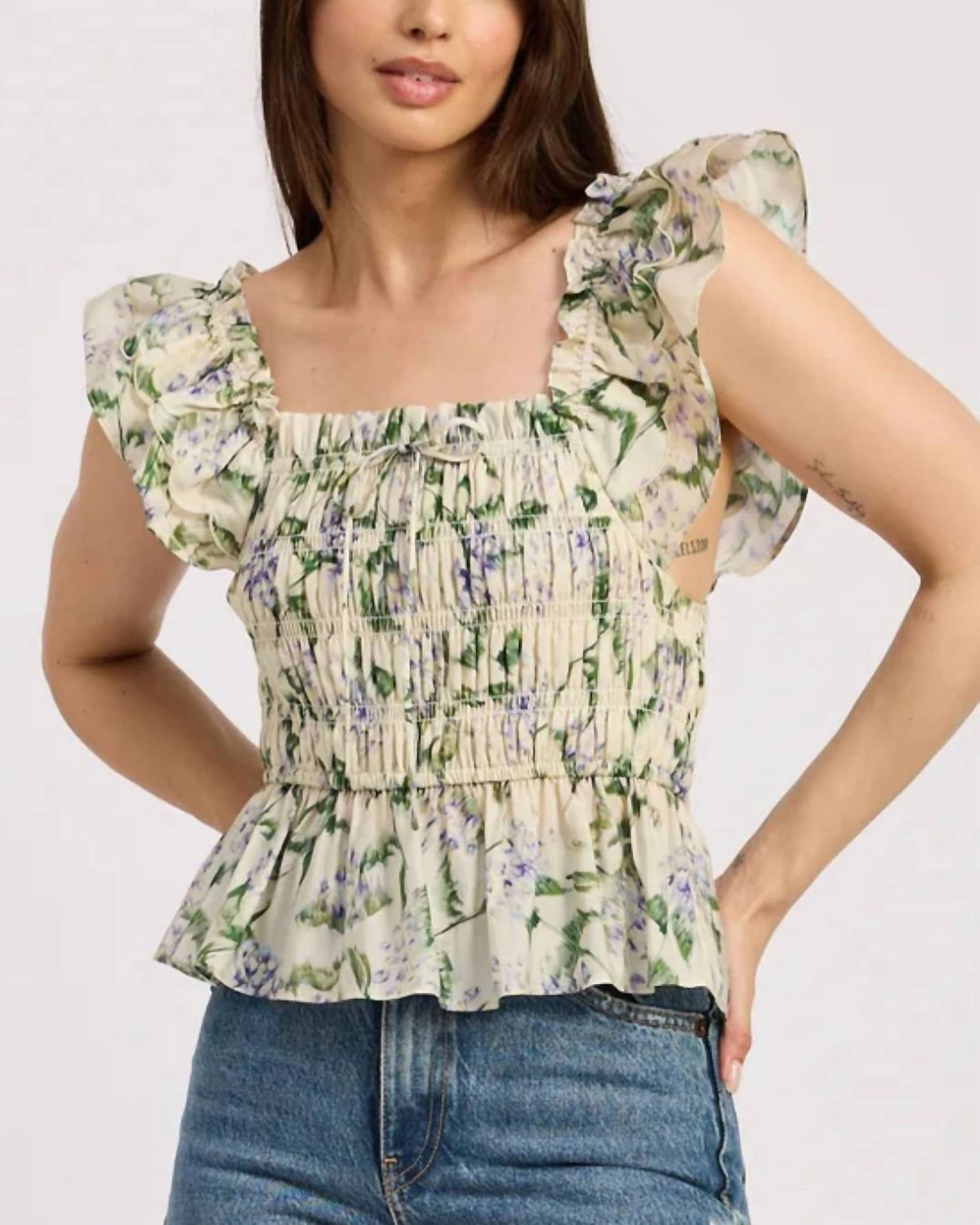En Saison - Charleston Ruffle Sleeve Peplum Top