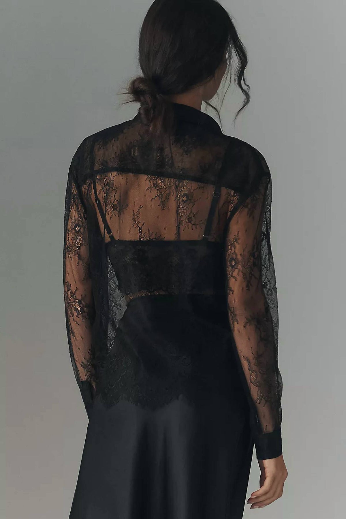 En Saison - Darcy Long-sleeve Sheer Lace Button Down Top