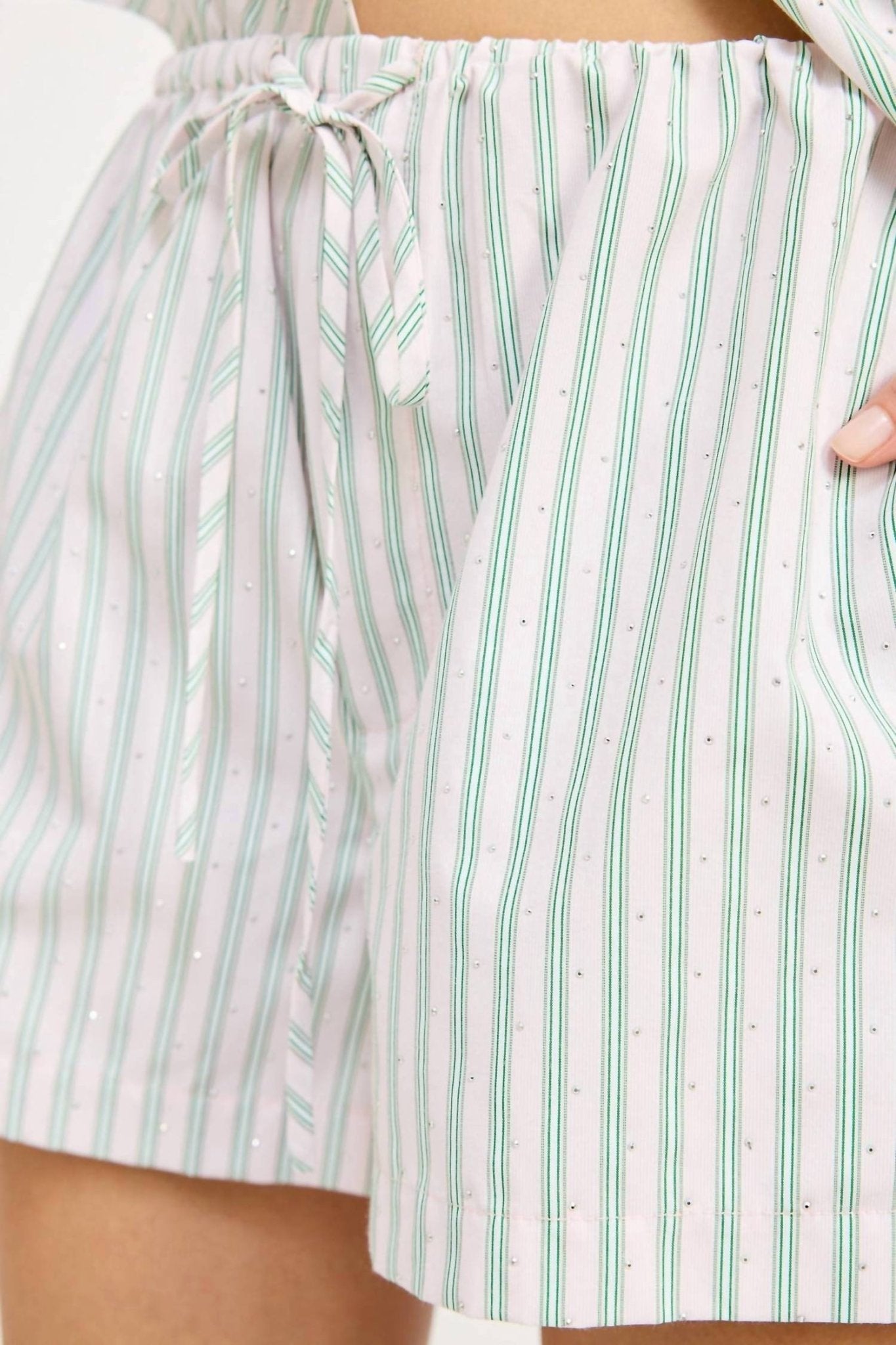 En Saison - Haisley Stripe Mini Shorts - clothing - cotton - blend - green