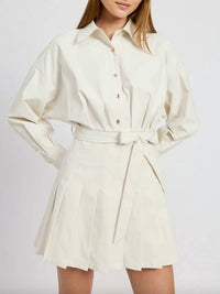 En Saison - Kindra Long Sleeve Mini Shirtdress - beige - clothing - dresses