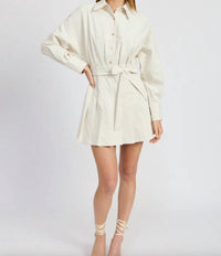 En Saison - Kindra Long Sleeve Mini Shirtdress - beige - clothing - dresses
