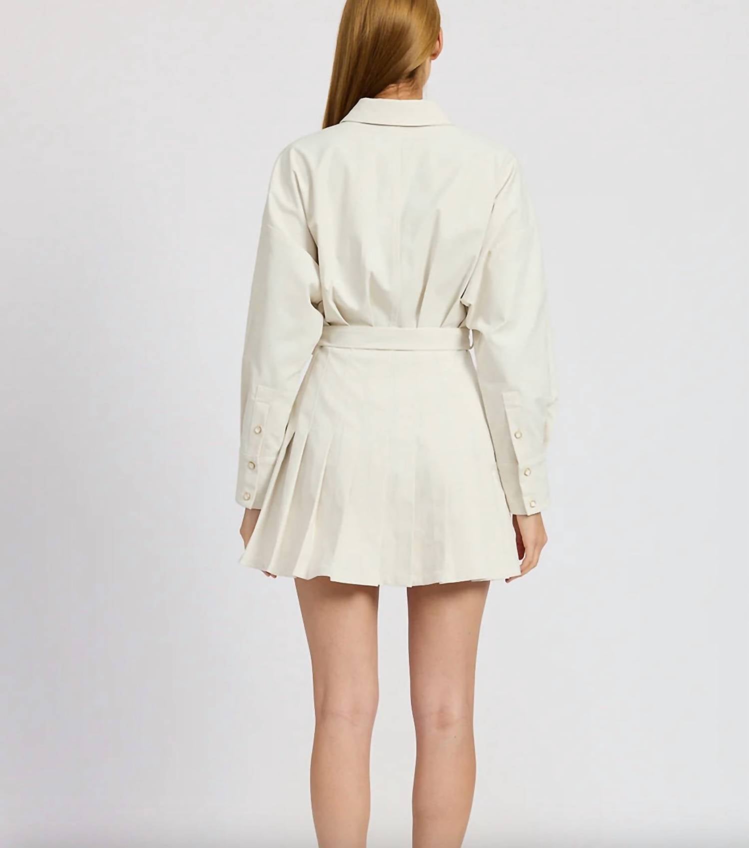 En Saison - Kindra Long Sleeve Mini Shirtdress - beige - clothing - dresses