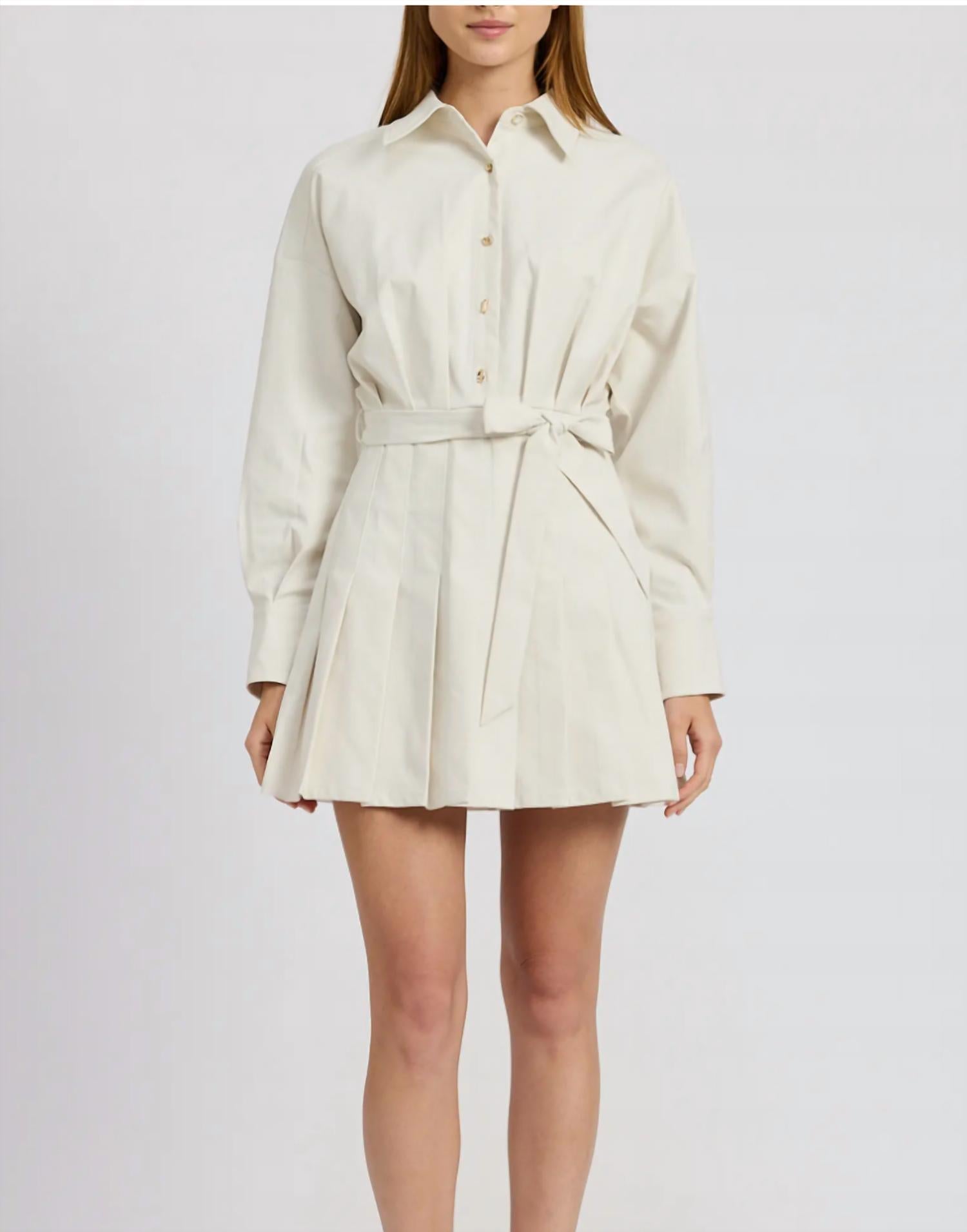 En Saison - Kindra Long Sleeve Mini Shirtdress - beige - clothing - dresses