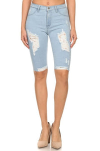 Encore - High Rise Destroy Chew Hem Bermuda Shorts -plus