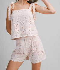 Endless Blu. - Eyelet Embroidered Shorts Set