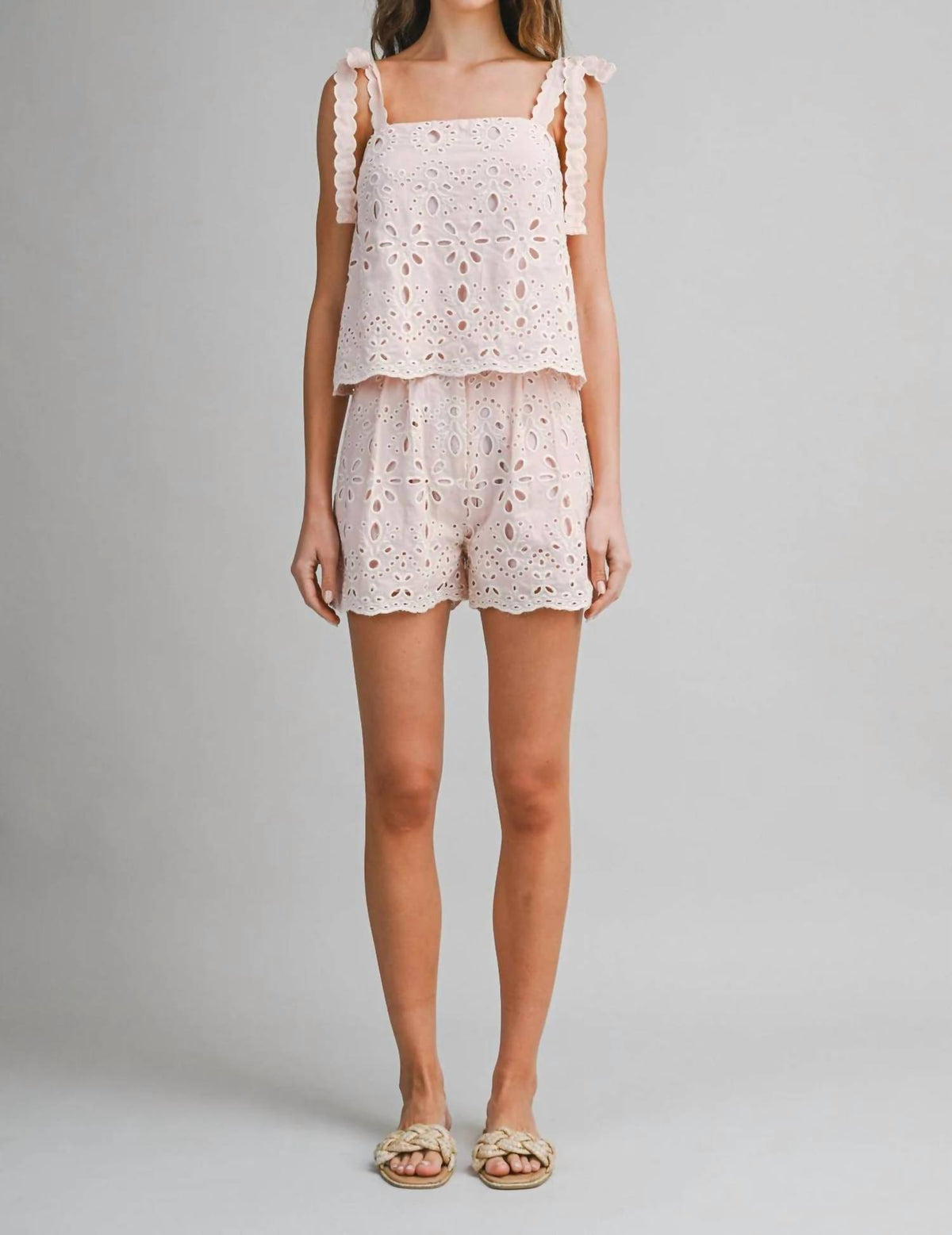 Endless Blu. - Eyelet Embroidered Shorts Set