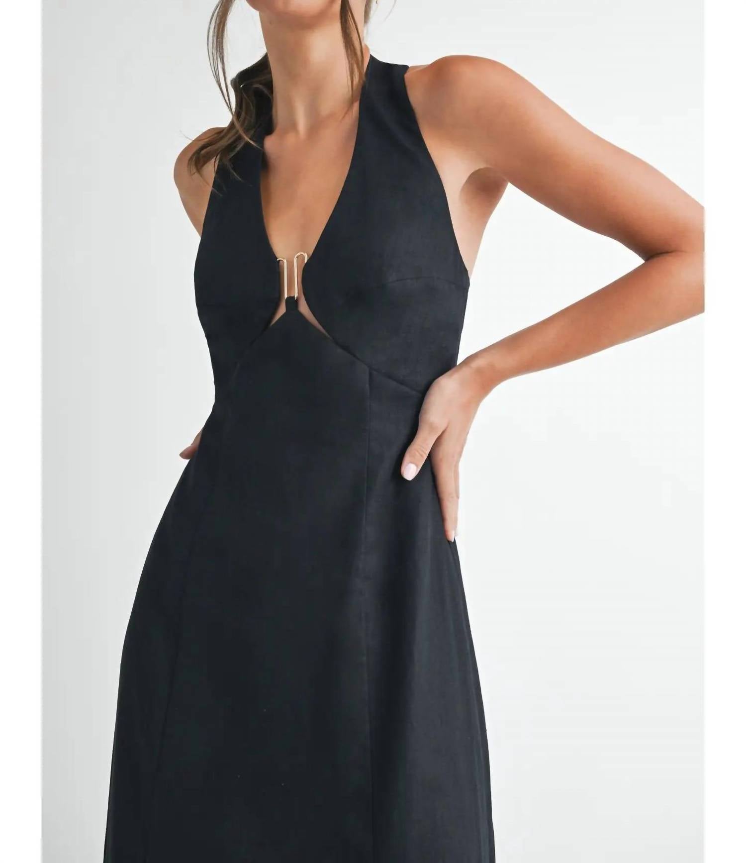 Endless Blu. - Linen Maxi Dress - black - clothing - dresses