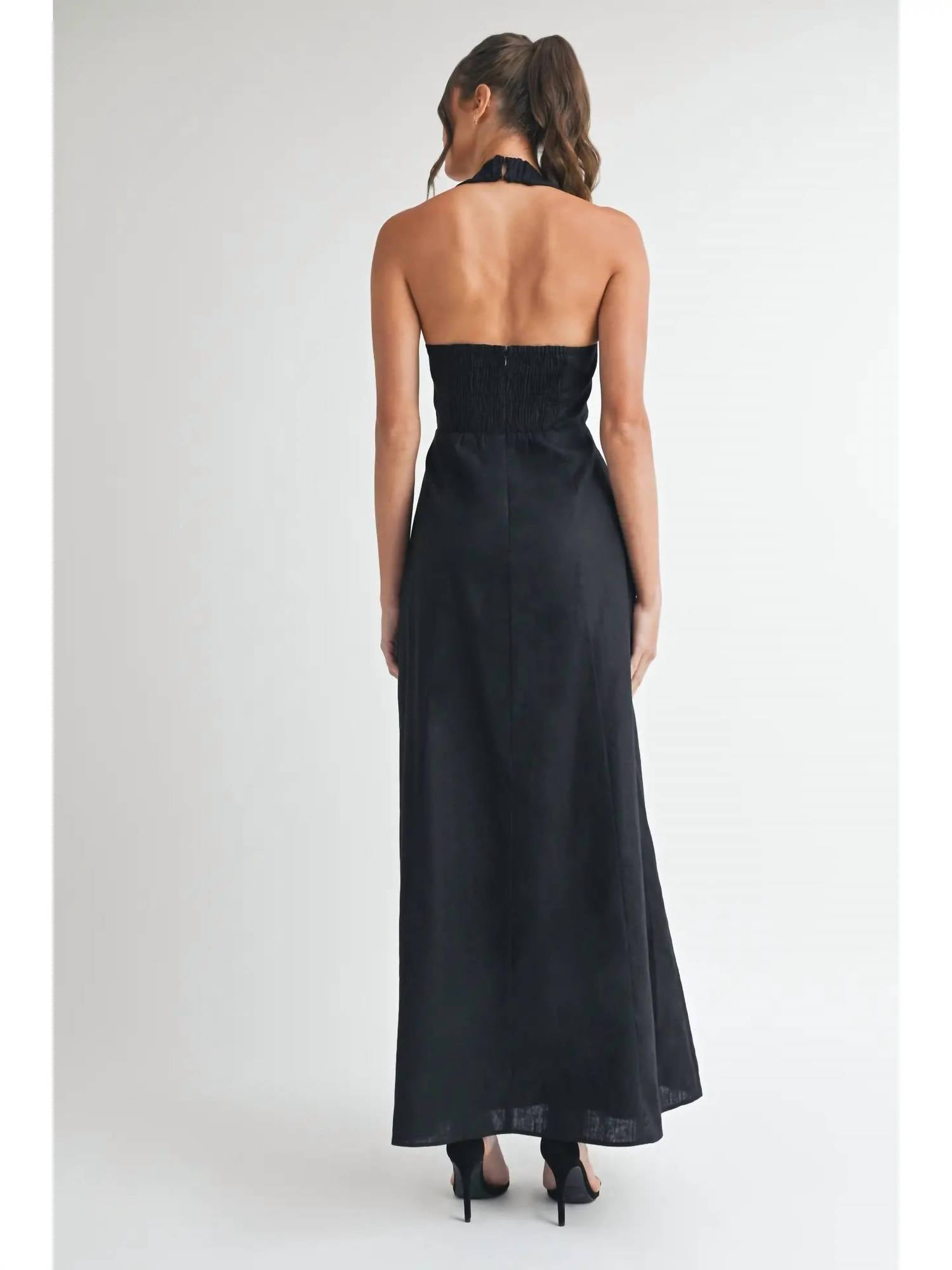Endless Blu. - Linen Maxi Dress - black - clothing - dresses