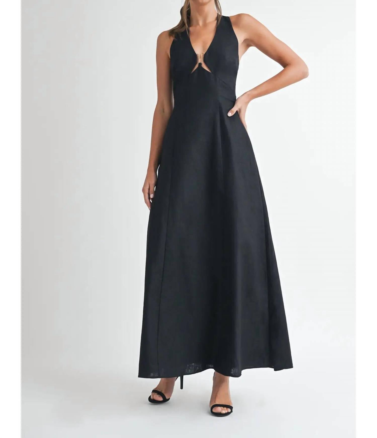 Endless Blu. - Linen Maxi Dress - black - clothing - dresses