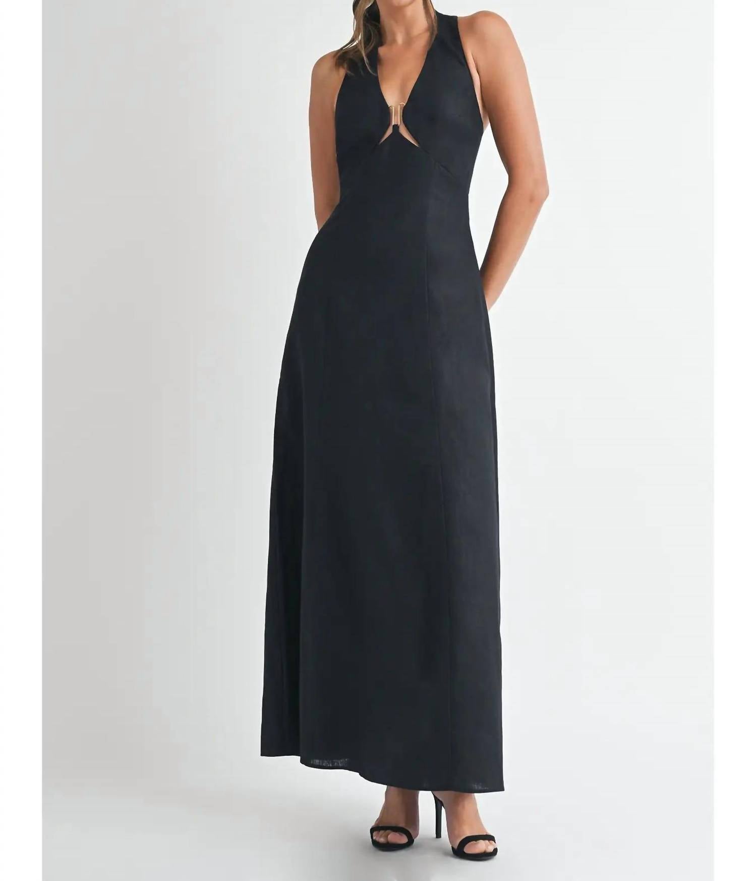 Endless Blu. - Linen Maxi Dress - black - clothing - dresses