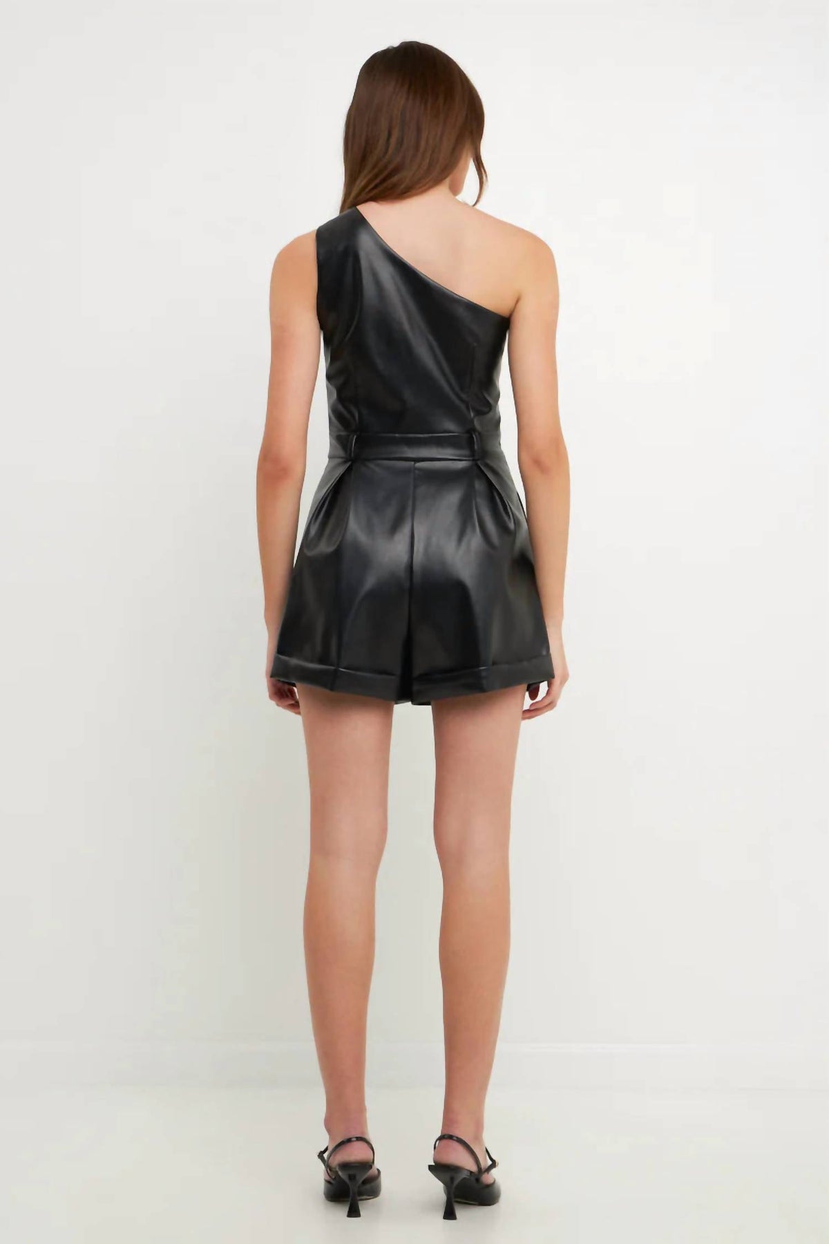 Endless Rose - Faux Leather One Shoulder Romper
