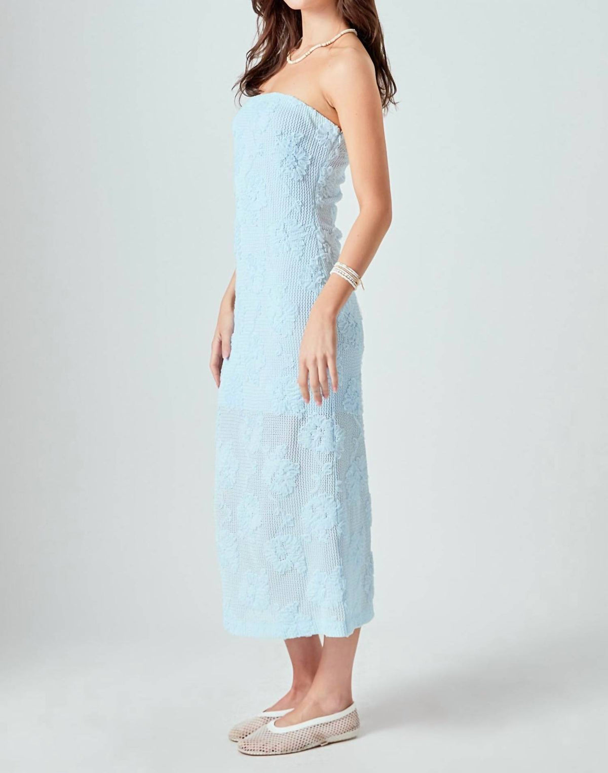 Endless Rose - Mesh Embroidered Midi Strapless Dress