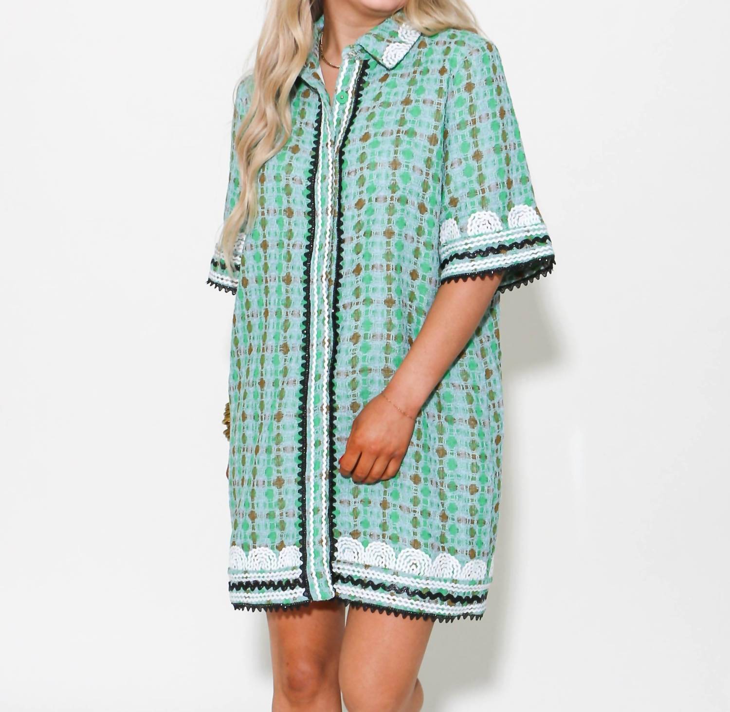 English Factory - Boucle Shirt Dress - clothing - dresses - green