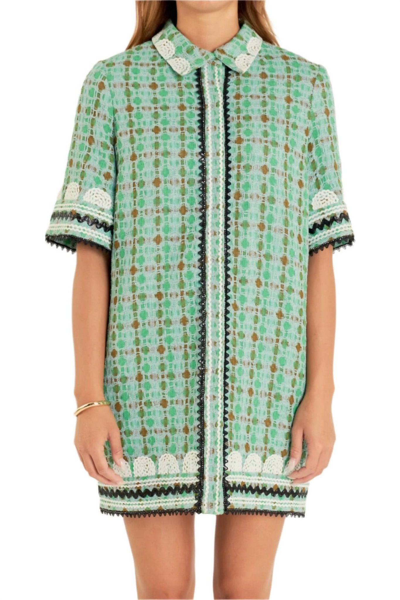 English Factory - Boucle Shirt Dress - clothing - dresses - green