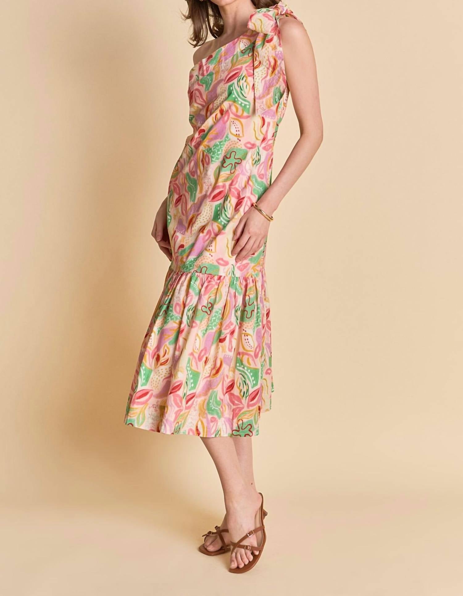 English Factory - One - shoulder Flounce Midi Dress - clothing - cotton - dresses