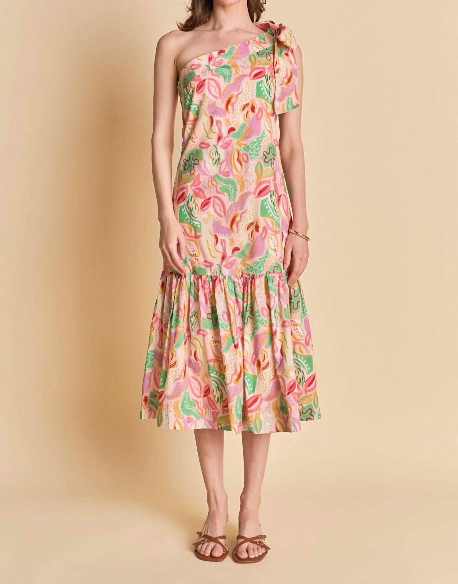 English Factory - One - shoulder Flounce Midi Dress - clothing - cotton - dresses