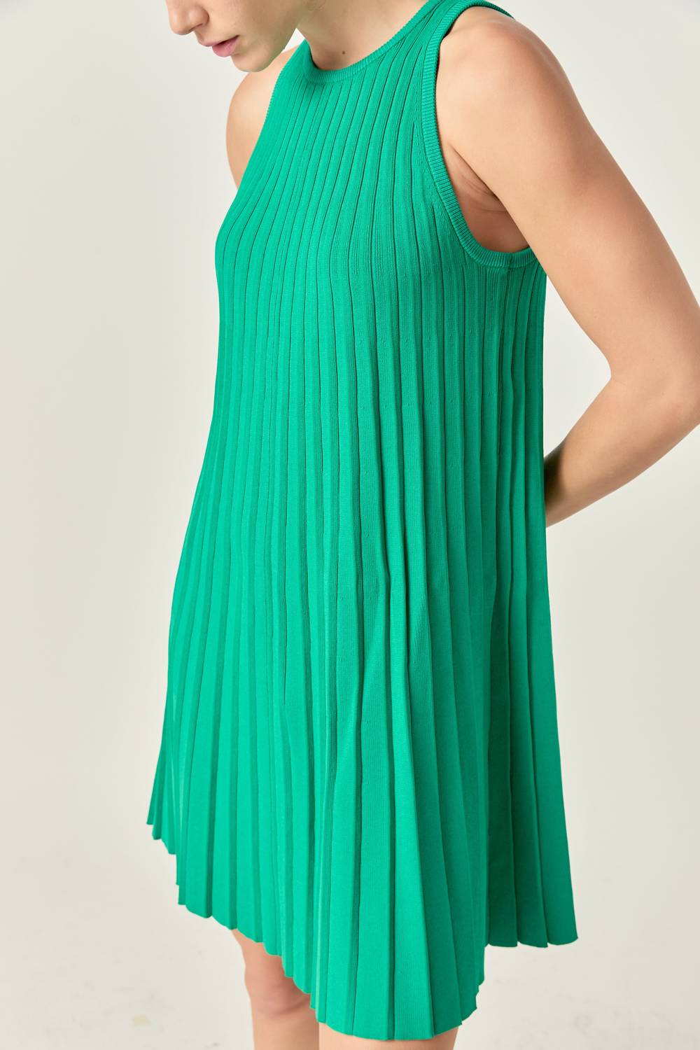English Factory - Pleated A - Line Knit Dress - clothing - dresses - green