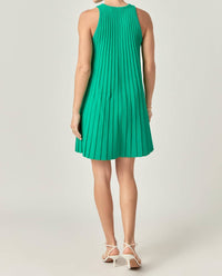 English Factory - Pleated A - Line Knit Dress - clothing - dresses - green