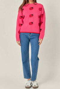 English Factory - Strawberry Crewneck Sweater - acrylic - clothing - crew