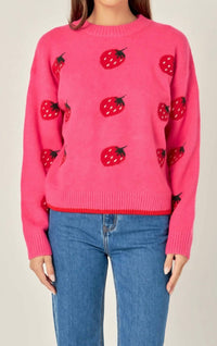 English Factory - Strawberry Crewneck Sweater - acrylic - clothing - crew