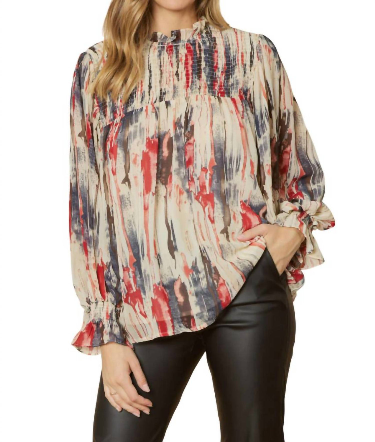 Entro - Abstract Bubble Sleeve Blouse