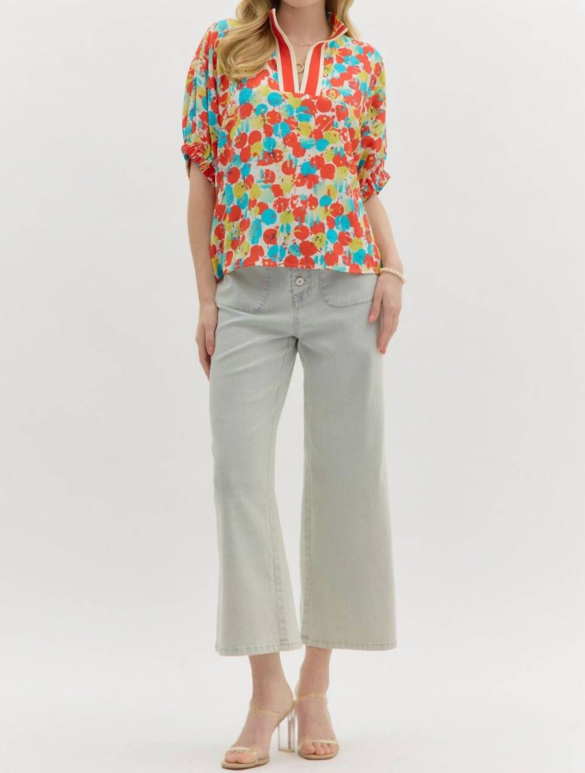 Entro - Abstract Print Dolman Sleeve Pullover Top