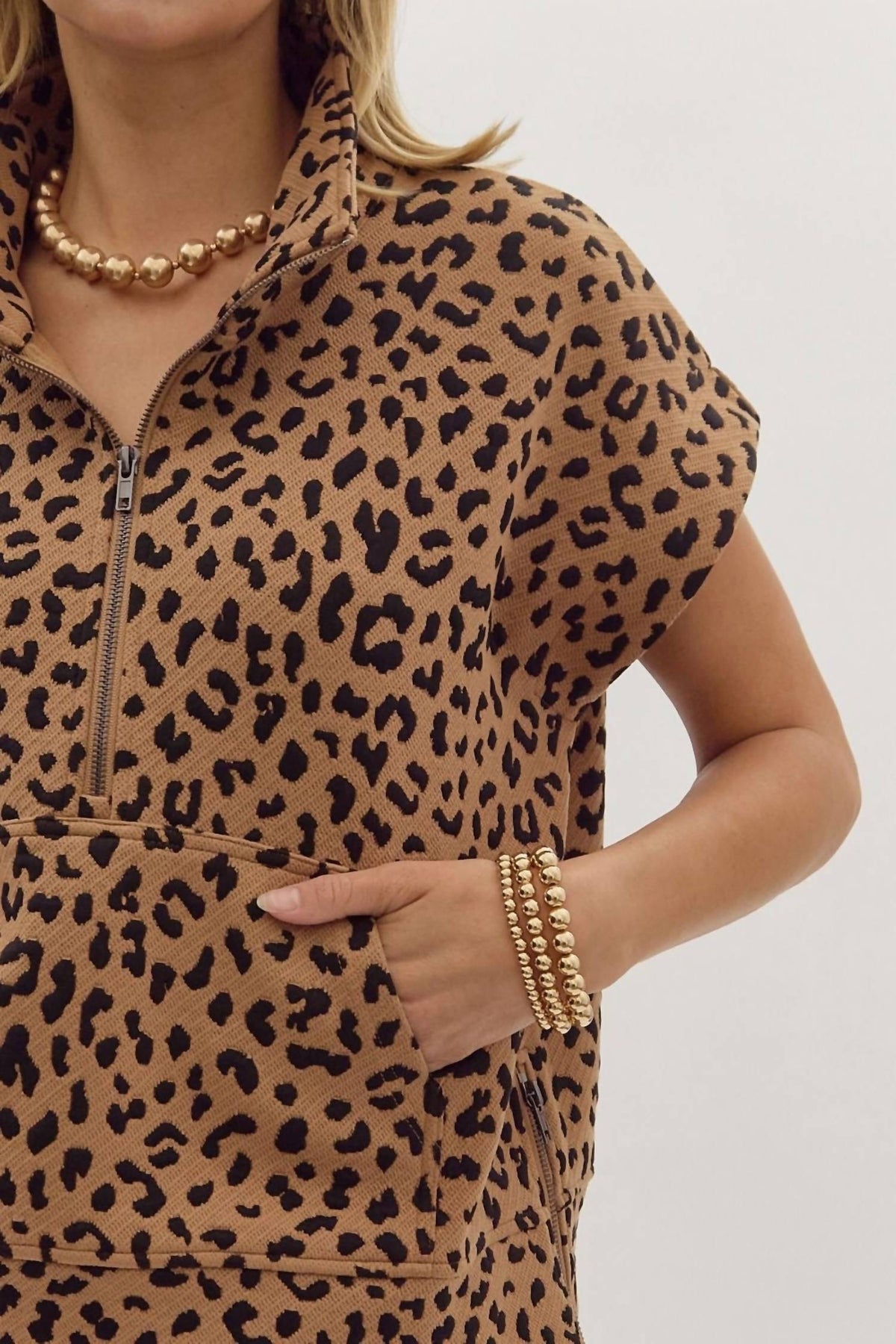 Entro - Animal Print Half Zip Top