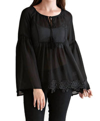 Entro - Bell & Tassel Lace Tunic Top