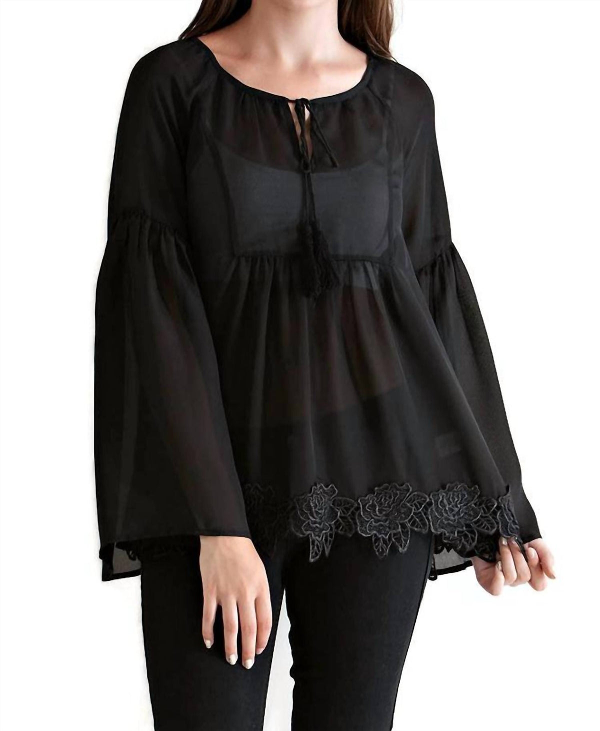 Entro - Bell & Tassel Lace Tunic Top