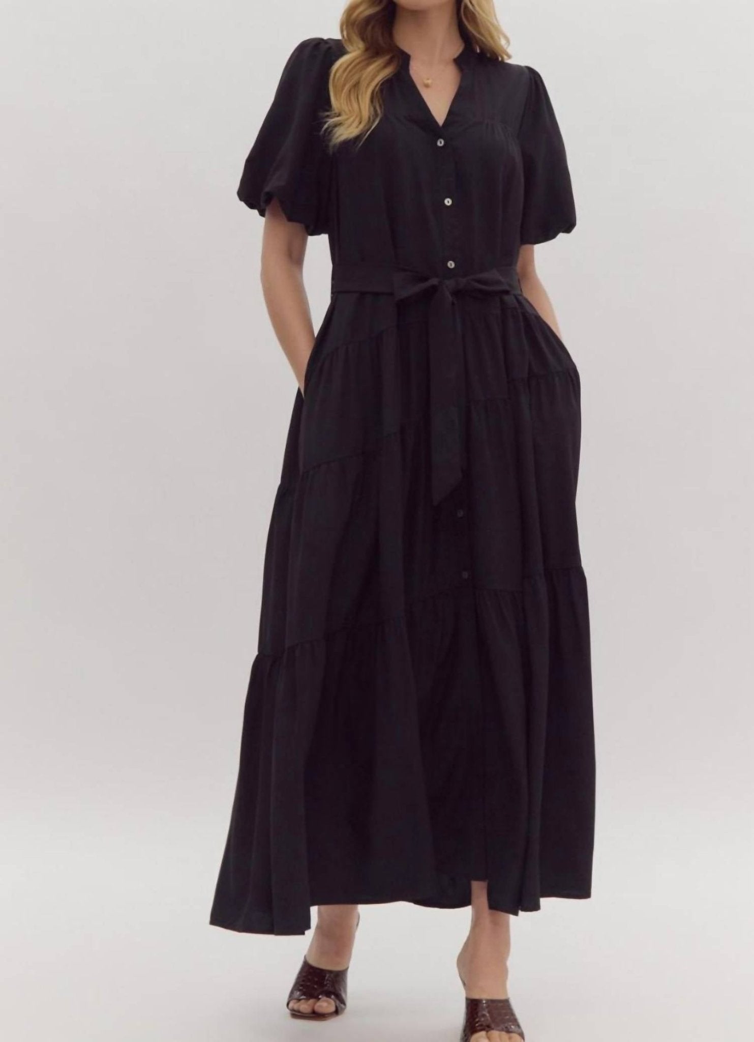 Entro - Better Because Of You Button Down Maxi Dress - black - clothing - dresses