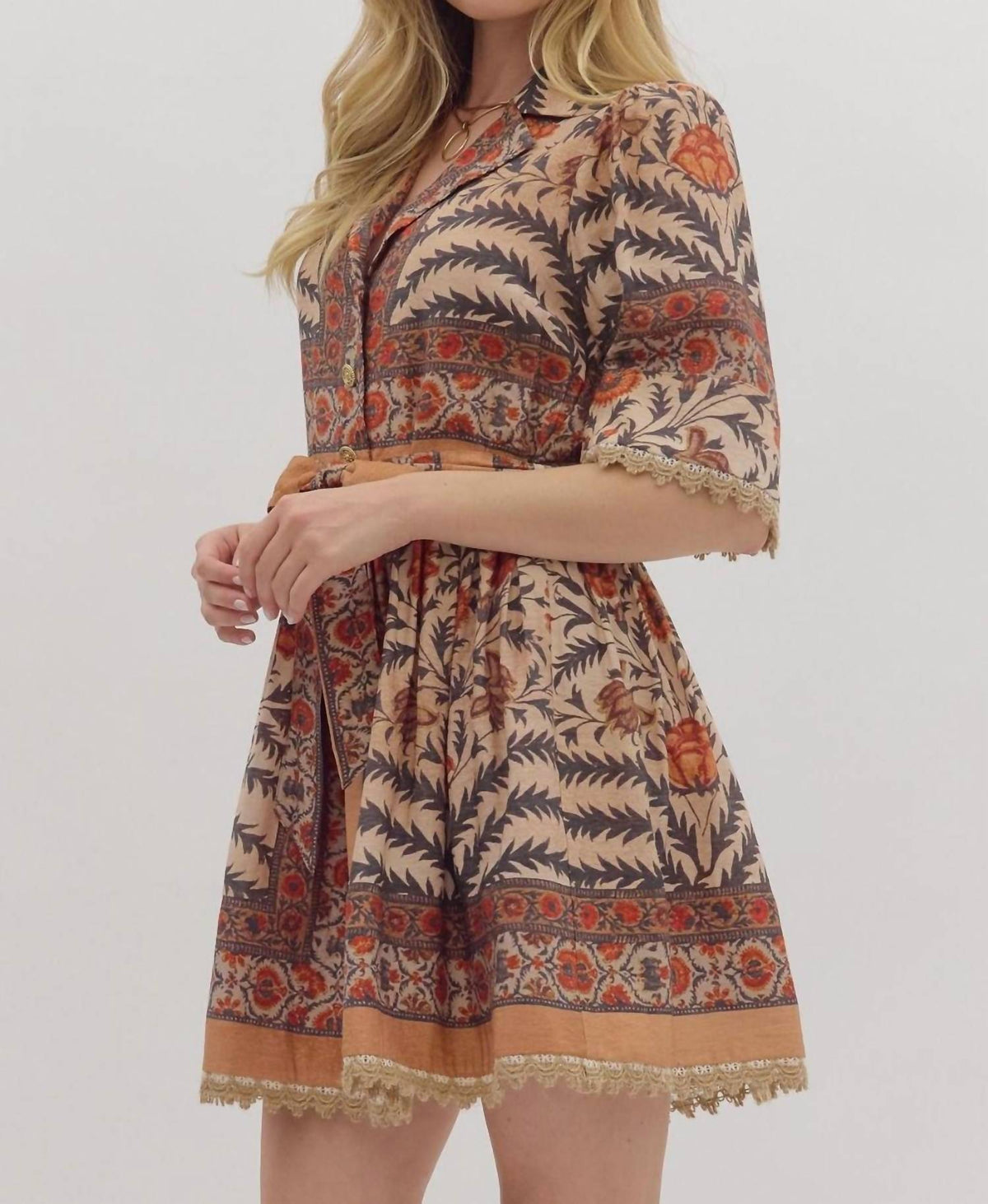 Entro - Botanical Puff Sleeve Mini Dress
