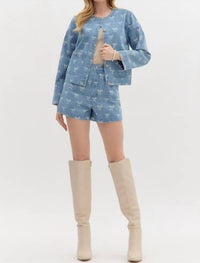 Entro - Bow Pattern Denim Jacket