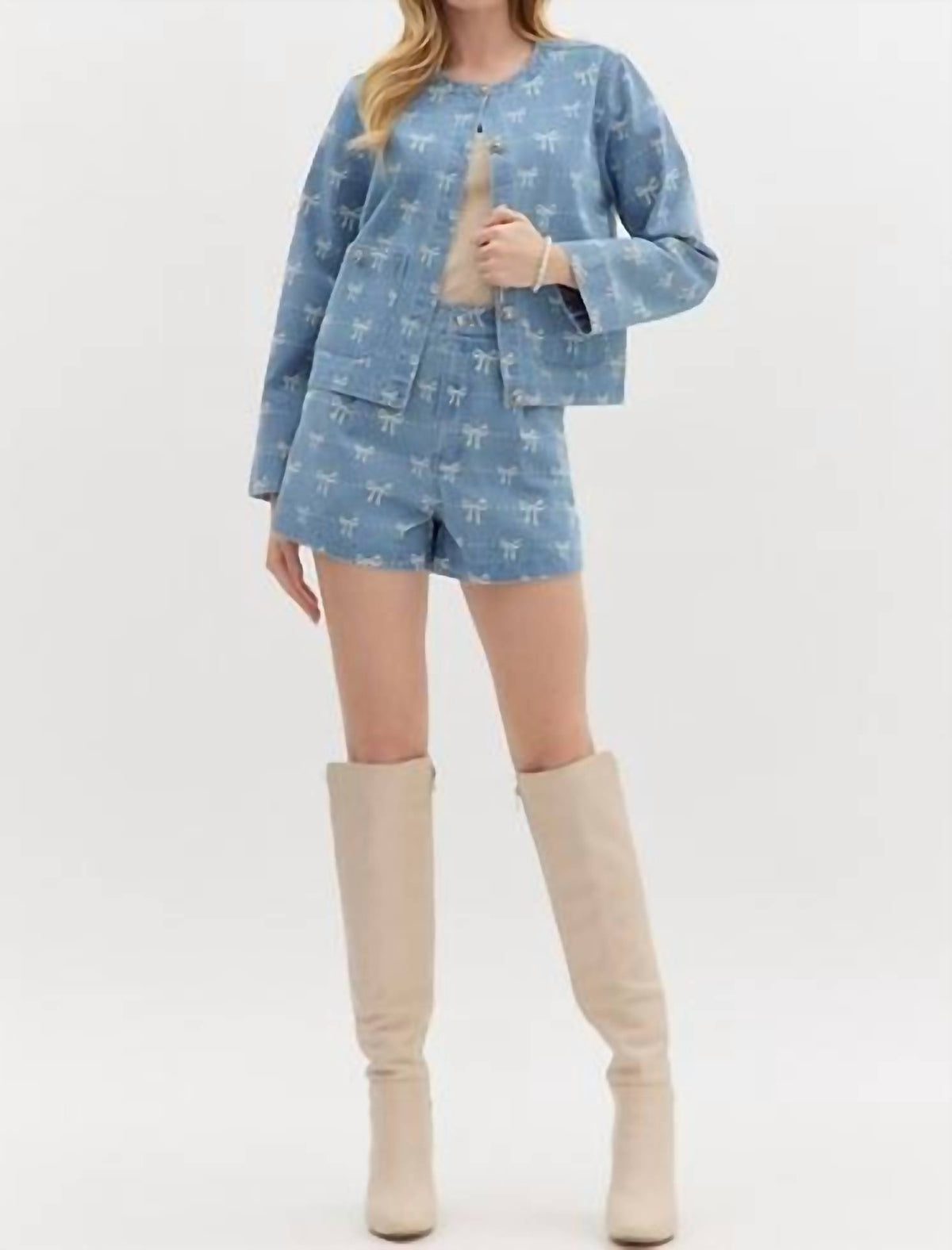 Entro - Bow Pattern Denim Jacket
