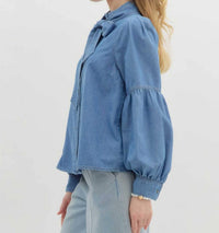 Entro - Bow Tie Blouse with Ruched Long Sleeves