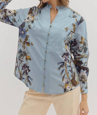 Entro - Brass Button Floral Top