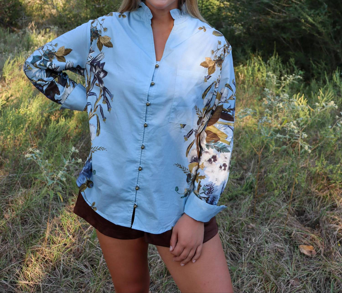Entro - Brass Button Floral Top