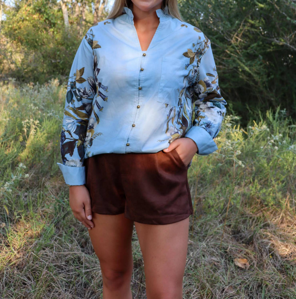 Entro - Brass Button Floral Top
